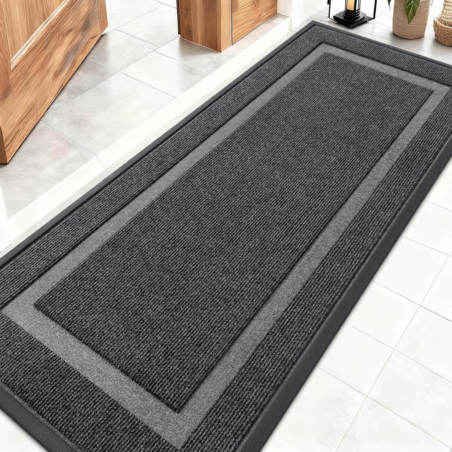 OLANLY Waterproof Front Door Mat - All-Season, Sturdy Natural Rubber, Easy Clean | 59x20, Grey
