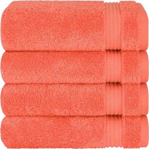 Cotton Paradise Hand Towels - 100% Turkish Cotton, Soft & Absorbent | 4-Piece Coral Set