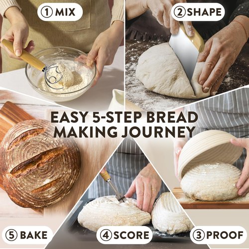 Complete Bread Proofing Baskets Set - Premium Quality Kit for Sourdough Bread Making - Includes 9" & 10" Banneton Basket w/All Needed Bread Baking Supplies - Perfect Tools for Baking Enthusiasts