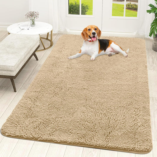 OLANLY Dog Door Mat - Absorbent Non-Slip Chenille Mat for Muddy Paws | 59x35 Inches, Beige
