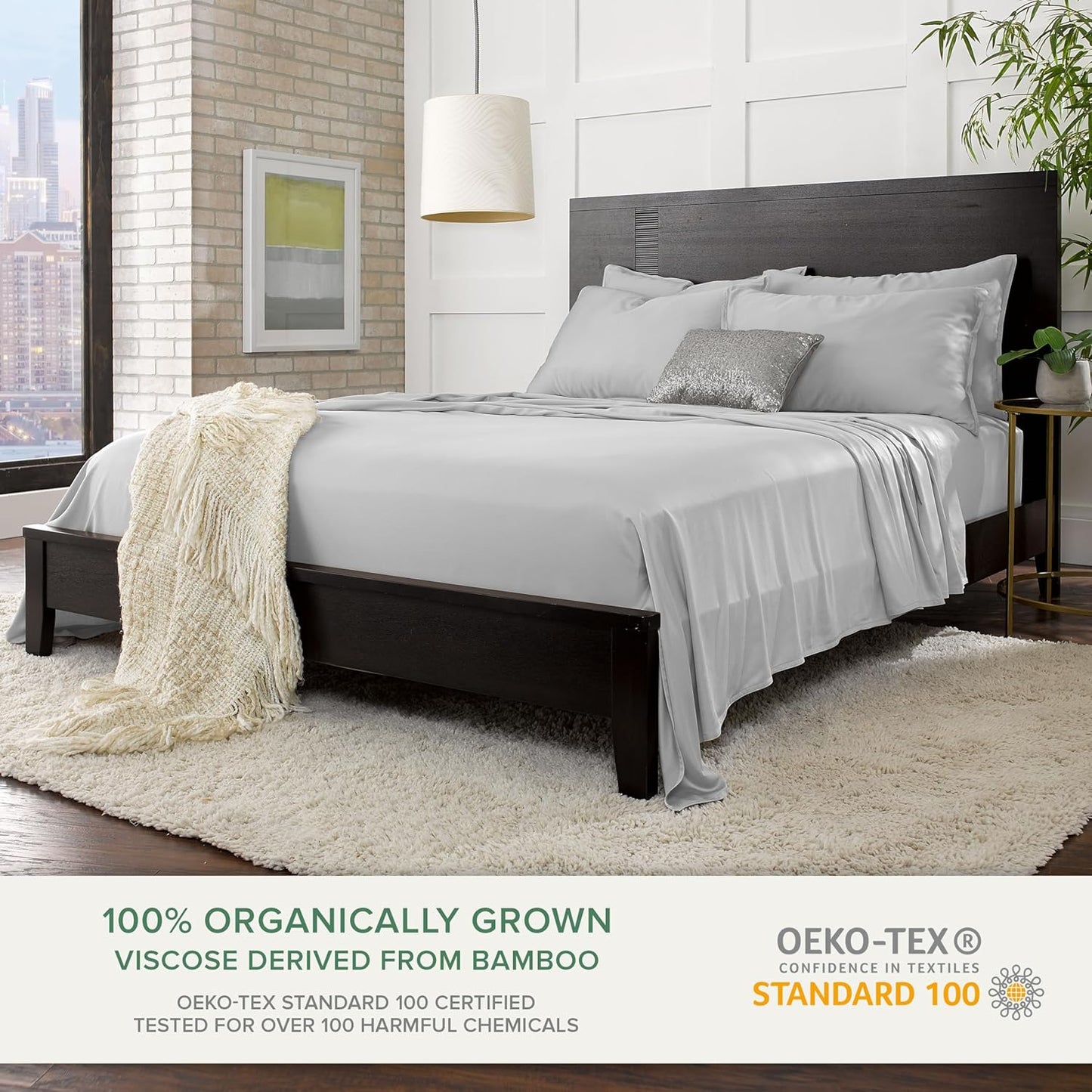 Pure Bamboo California King Sheets - 100% Organic Viscose Bed Set, Soft & Cooling, Silver Pearl