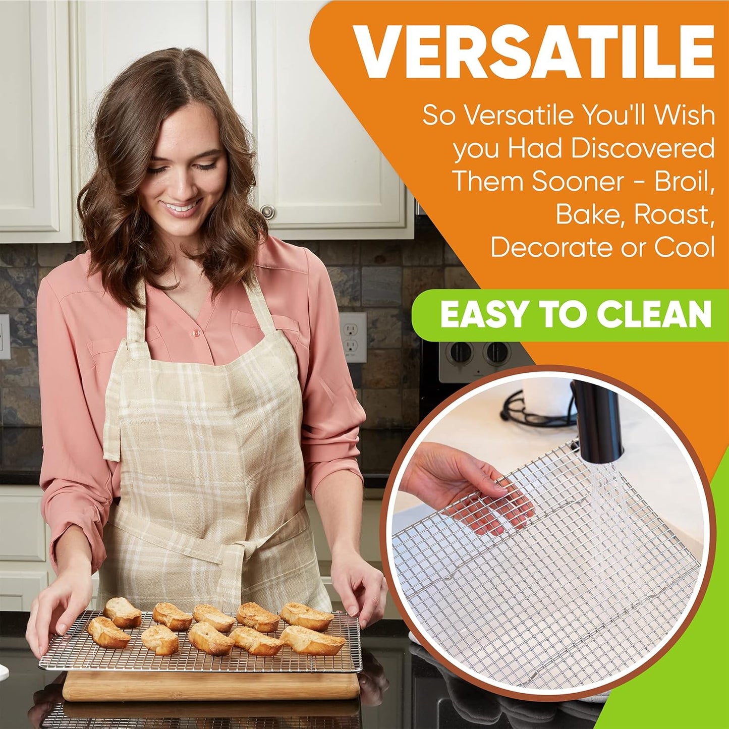Spring Chef Stainless Steel Cooling Rack - Heavy Duty 10 x 15 Inch Oven Safe Baking Rack | Dishwasher Safe