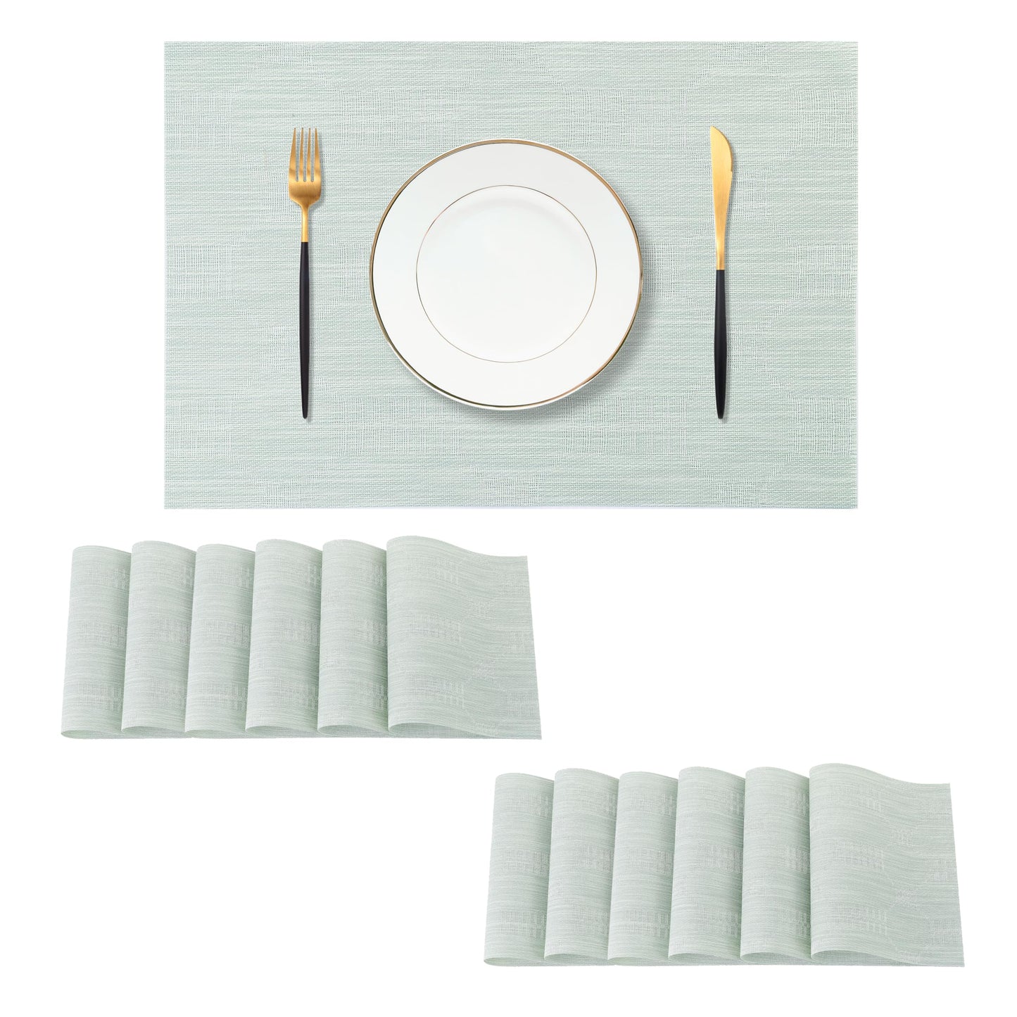 Leetaltree Mint Cream Placemats Set of 12 - Heat Resistant Non-Slip Place mats for Dining Table, Washable Durable PVC Vinyl Woven Table Mats（Mint Cream, 12）