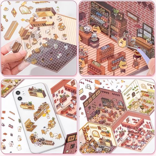 DSNJPZX Large DIY 3D Sticker Scene - Cute and Funny Cartoon Sticker Scenes - Make Your Own Stickers - Scene Stickers for Adult Kids Relief Stress Pass The Time