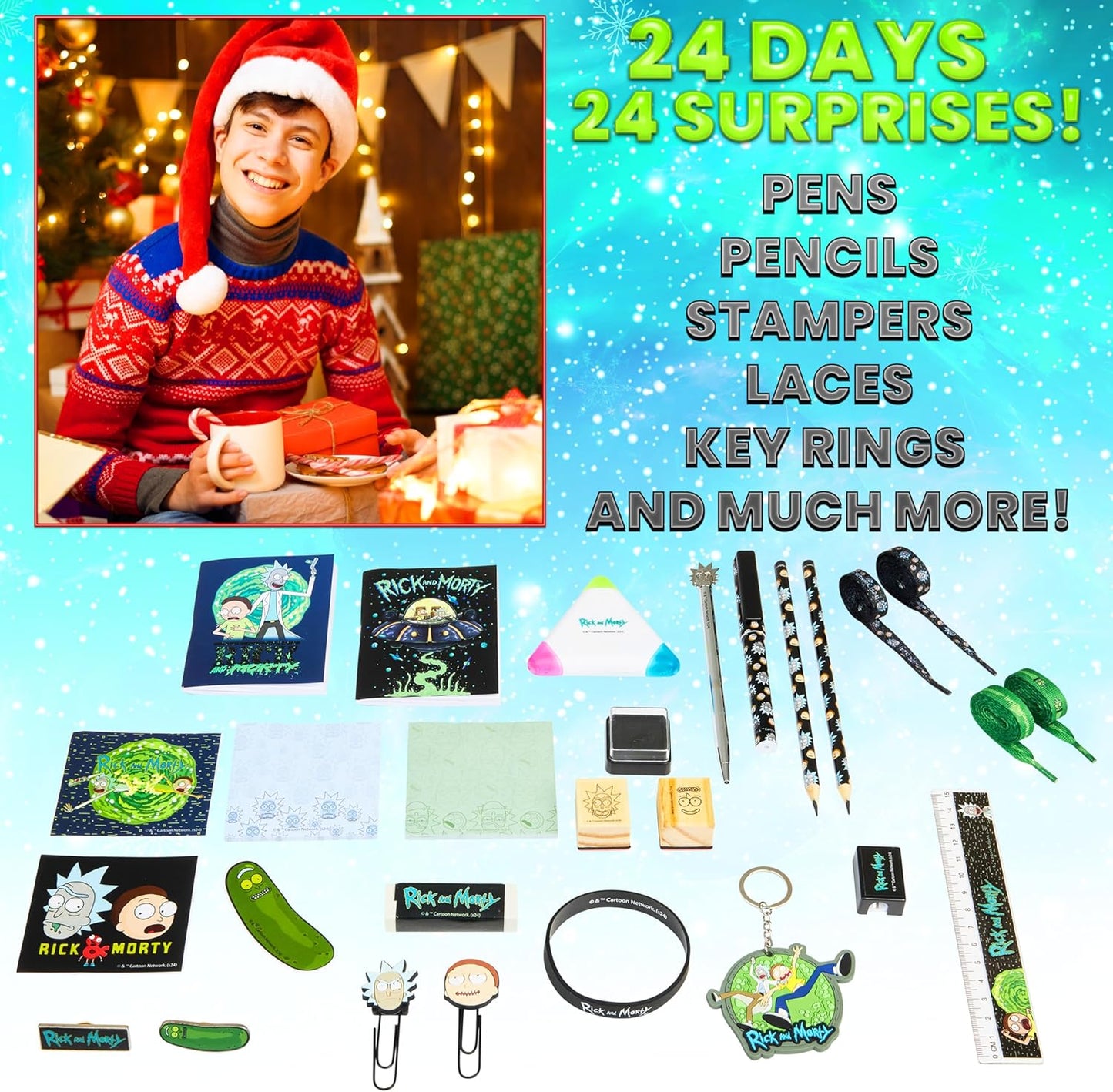 Rick and Morty Advent Calendar 2025 - Fun Countdown with 24 Surprises | Keychains & Shoelaces Gifts
