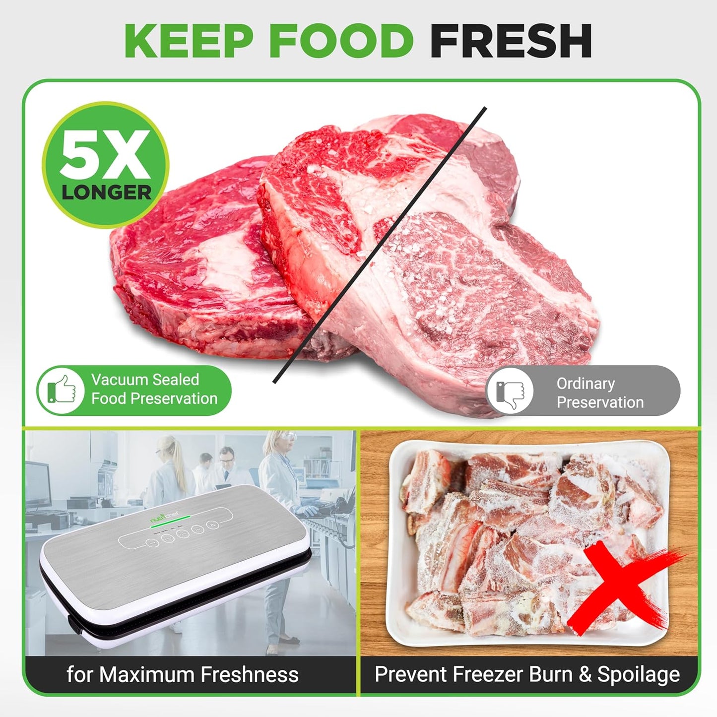 NutriChef Vacuum Sealer Bags - Heavy Duty, BPA-Free Rolls 11x50 | Perfect for Meal Prep & Sous Vide