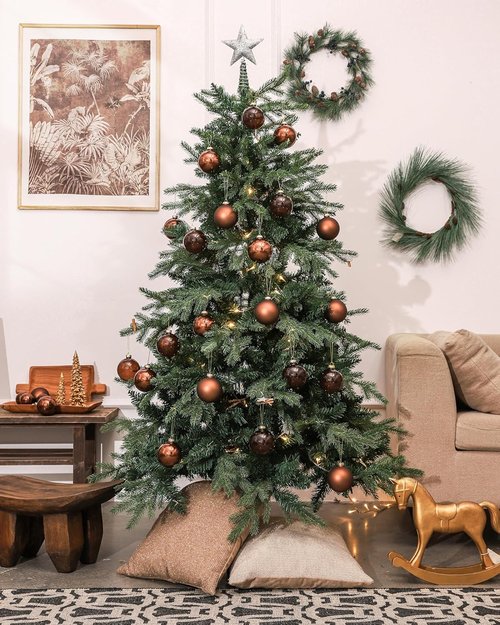 DN DECONATION Brown Glass Christmas Ball Ornaments - Set of 9 | 3" Hanging Baubles for Tree Decoration