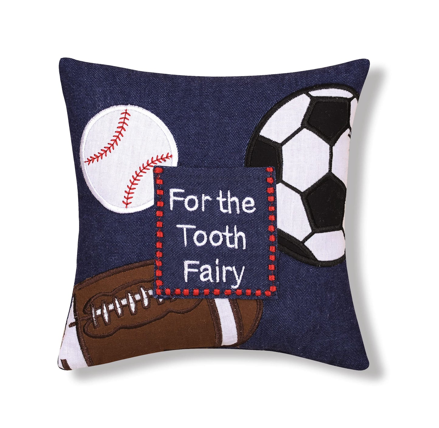 C&F Home Tooth Fairy Embroidered Mini Pillow with Pocket for Boys Sports Theme Girls Toothfairy Throw Small Petite Accent Pillow 6" x 6" for Kids Room Tooth Holder for First Lost Tooth