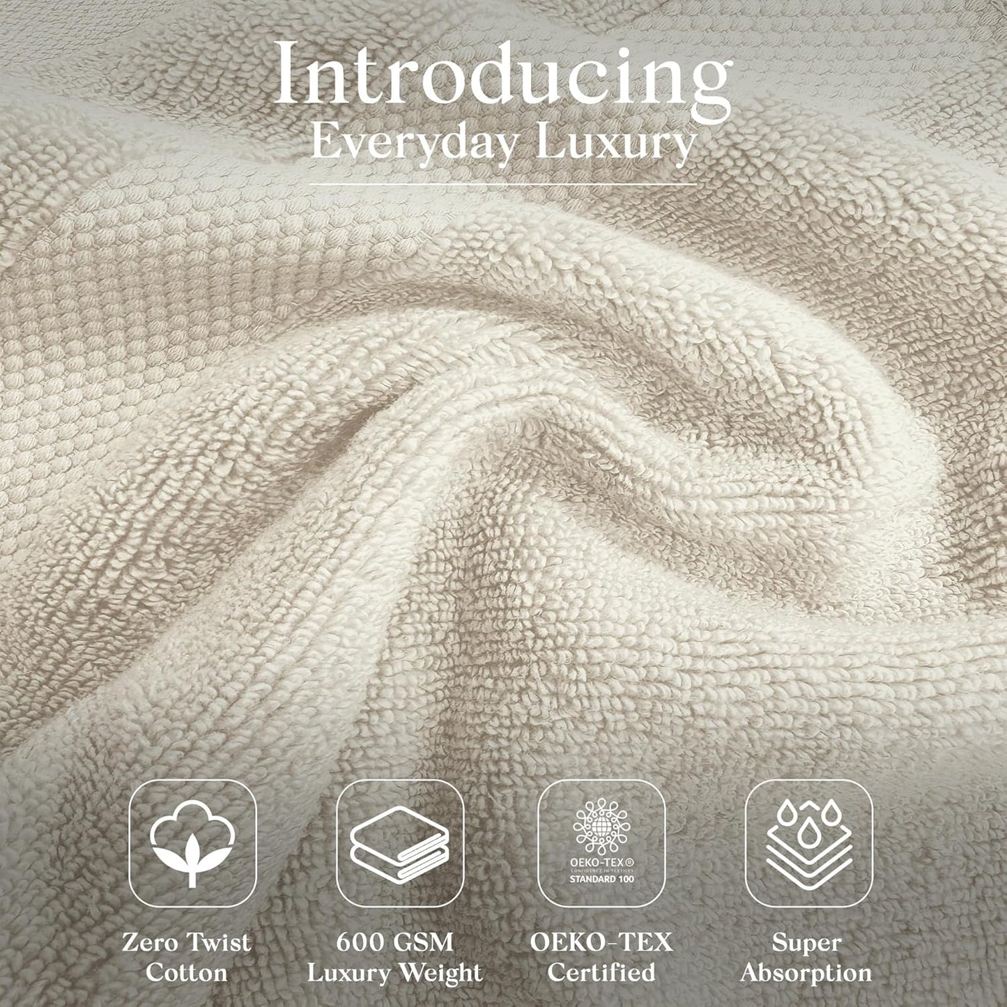 Premium Staple Cotton Bathroom Towel Set - Luxury 6-Piece Beige Bath Towels | High Absorbent & Quick Dry