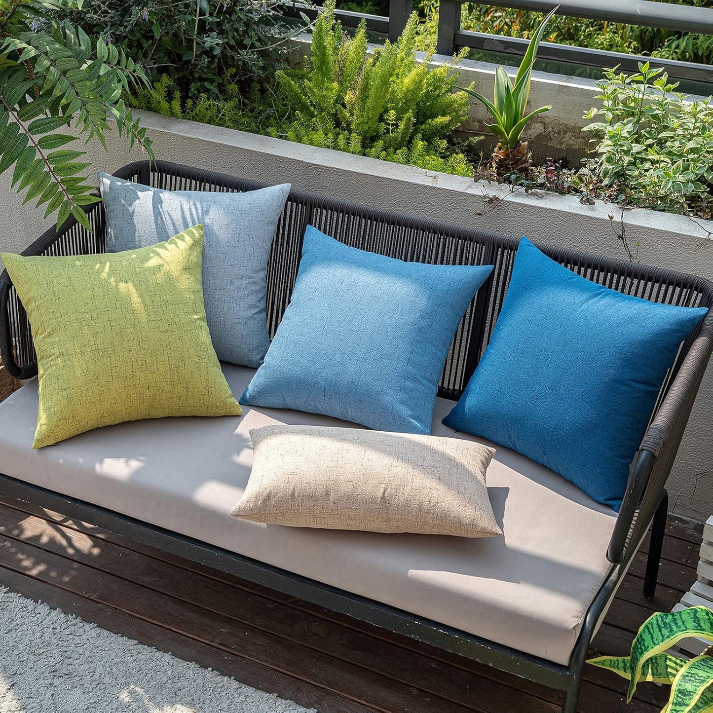 MIULEE Outdoor Throw Pillow Covers - Waterproof Decorative Soft Linen Cushion Shams | 18x18 Inch, Green (Pack of 2)