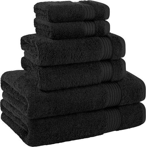 Cotton Paradise 6-Piece Towel Set - 100% Soft Absorbent Turkish Towels | Black Bath Towels, Hand Towels & Washcloths