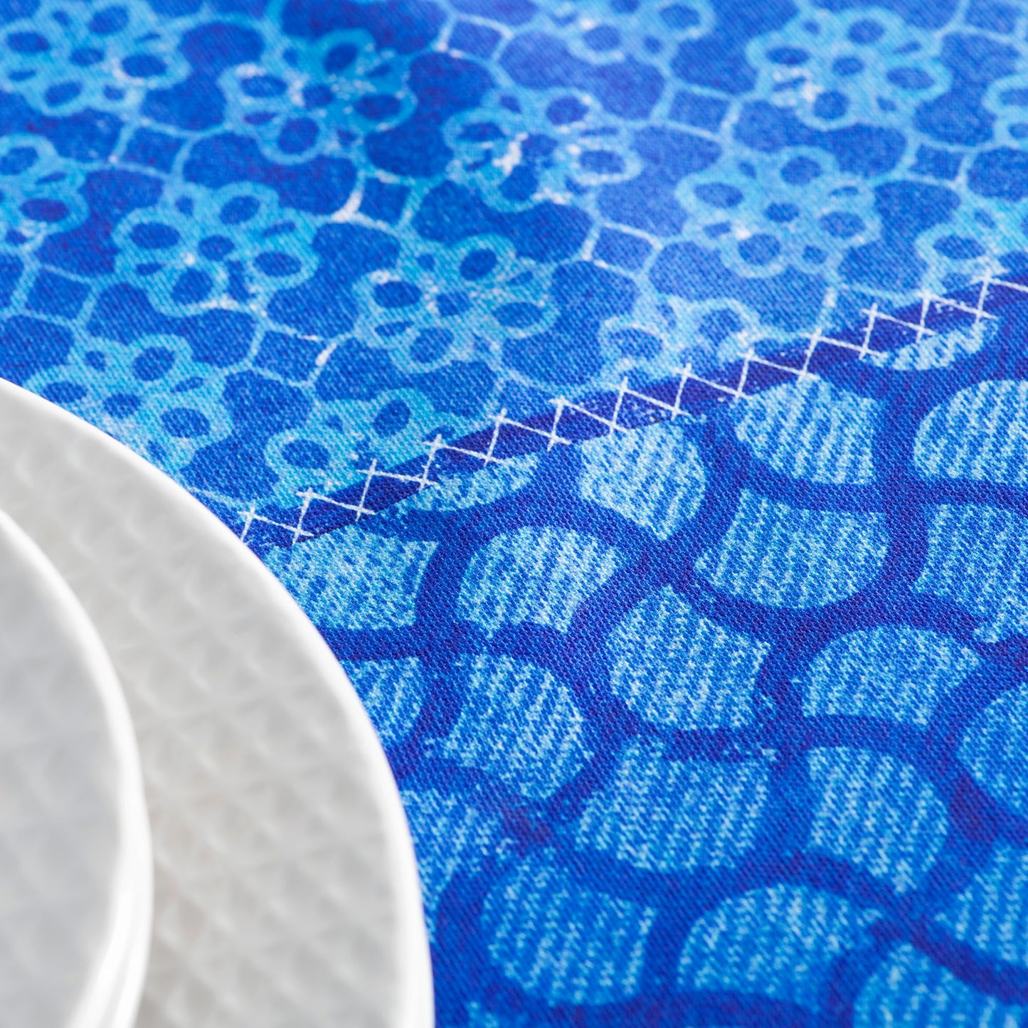 Maison d' Hermine Table Cloth Square Table 100% Cotton 54 x 54 Inches Tablecloth Reusable Decorative for Dining Kitchen Room Farmhouse Home Gifts for Mothers Day Spring Summer - Indigo Love