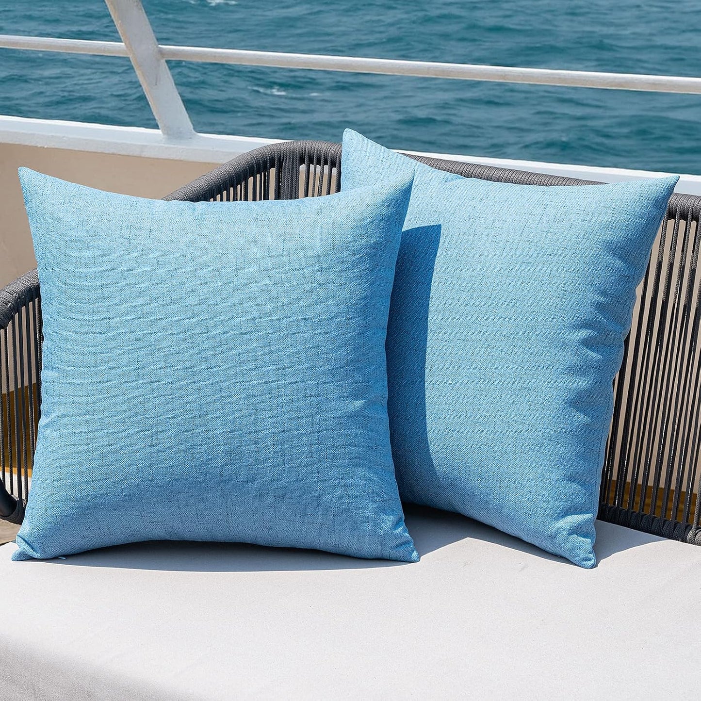 MIULEE Outdoor Throw Pillow Covers - Waterproof Decorative Linen Cushion Shams | 18x18 Inch, Light Blue (Pack of 2)