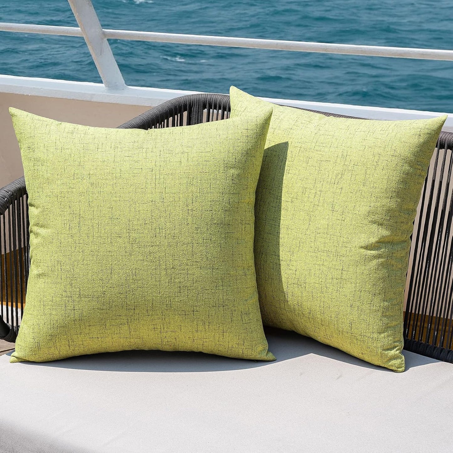 MIULEE Outdoor Throw Pillow Covers - Waterproof Decorative Soft Linen Cushion Shams | 18x18 Inch, Green (Pack of 2)