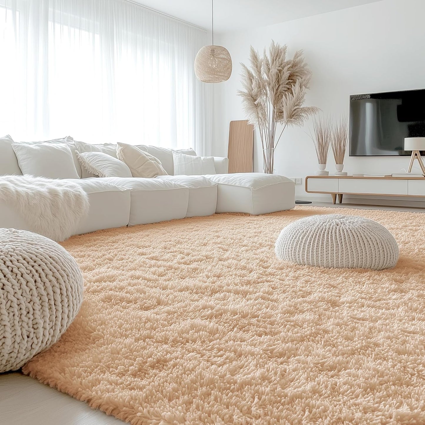 OLANLY Large Area Rug - Soft Fluffy Shaggy Carpet for Living Room & Bedroom | 9x11 ft, Beige
