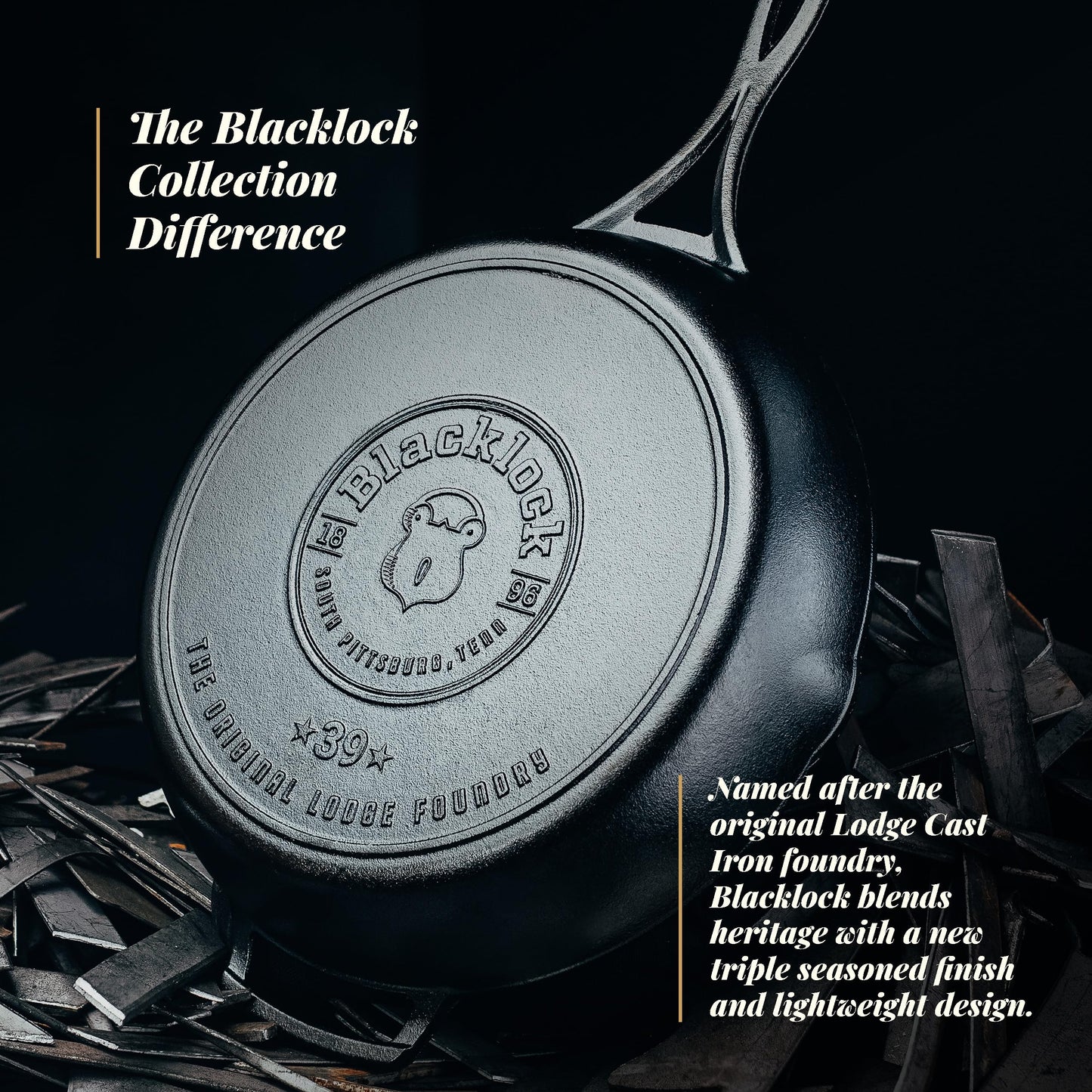 Lodge Blacklock 12" Triple Seasoned Cast Iron Skillet - Lightweight - Easy Cleanup - Premium Cookware
