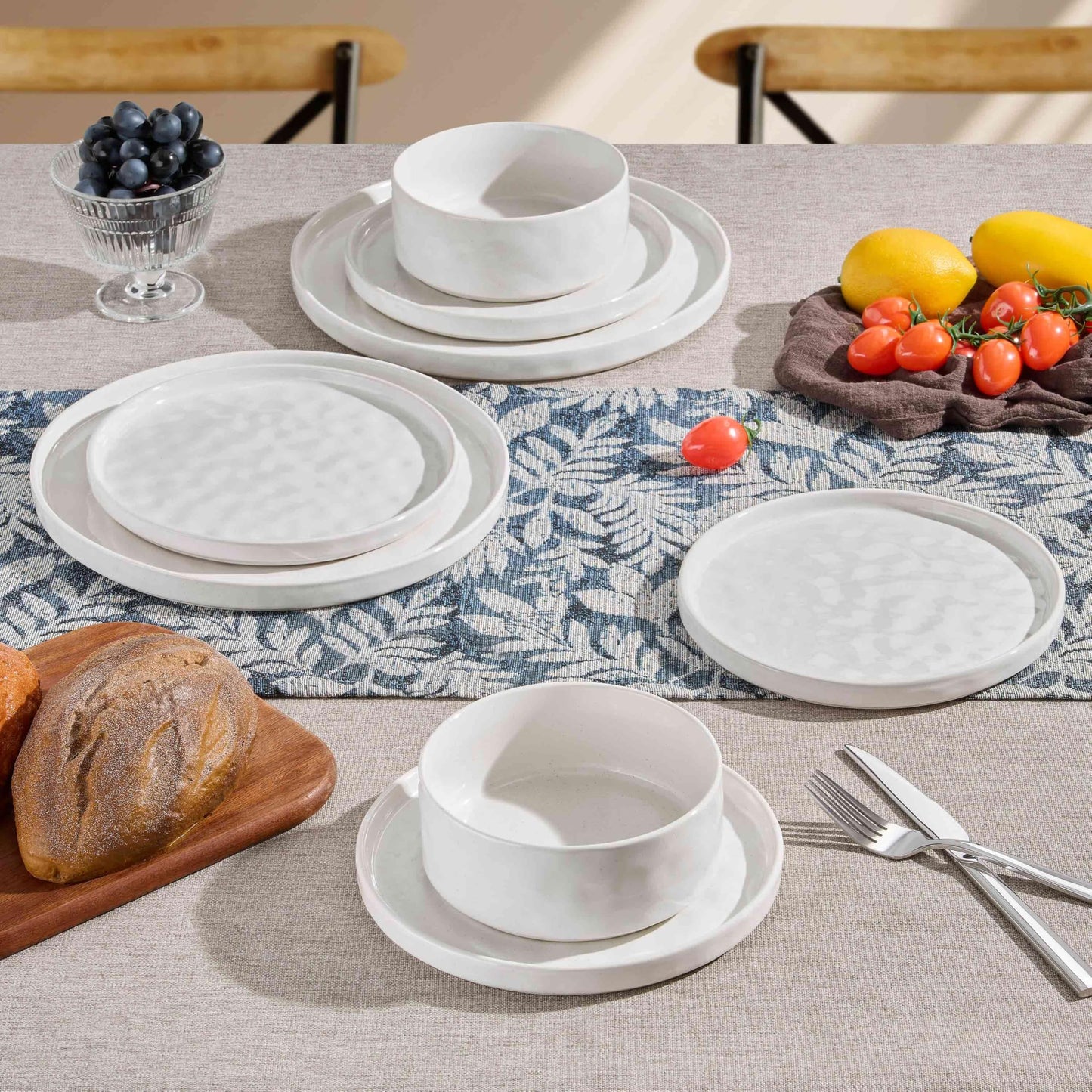 Herogo 18 Pieces Plates and Bowls Sets for 6, Stoneware Dinnerware Set for Kitchen, Ceramic Dinner Dishware, Dishwasher & Microwave Safe, Speckled White