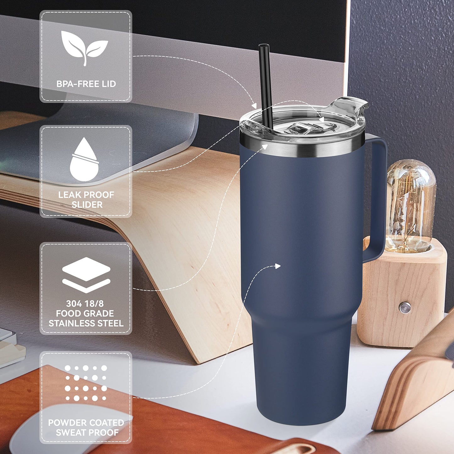 HASLE OUTFITTERS 30oz Tumbler With Handle, Insulated Travel Coffee Mug With Straw Leak-Proof Double Wall Stainless Steel Vacuum Tumblers Metal Cup with Straw for Hot and Cold Drink