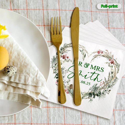 GODMERCH Personalized Wedding Cocktail Napkins - Custom Heart Floral Dinner Napkins for Bridal Shower, Mr Mrs Napkin, Customized Printed Cocktail Napkin for Engagement Table Décor Party Elegant