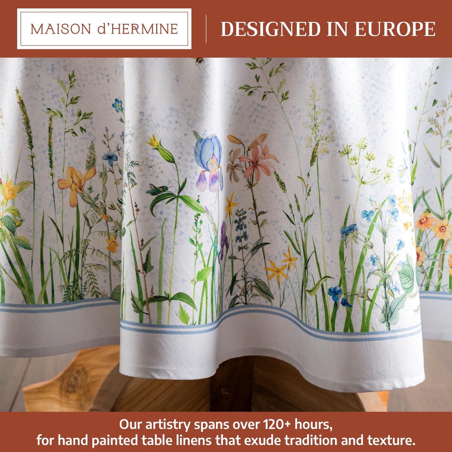Maison d' Hermine Table Cloth Round Table 100% Cotton 69 Round Inches Tablecloth Reusable Decorative for Dining Kitchen Room Farmhouse Home Gifts for Mothers Day Spring Summer - Fleurs De Mai