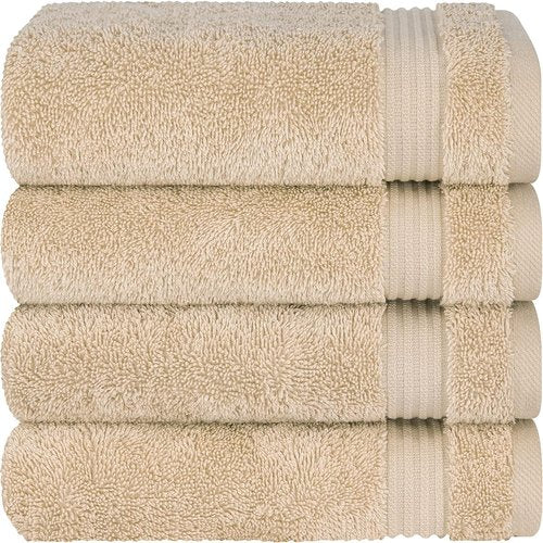 Cotton Paradise Hand Towels - 100% Turkish Cotton, Soft & Absorbent | 4-Piece Beige Set