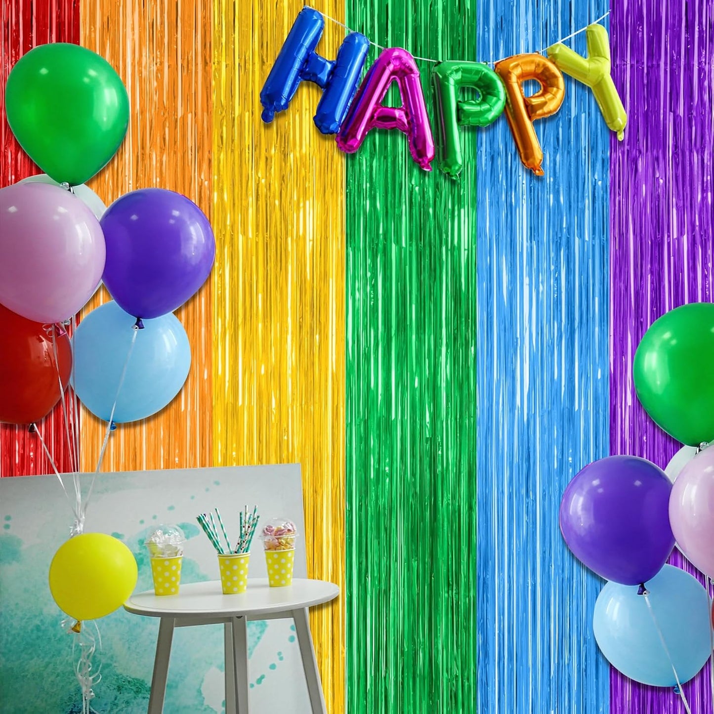 ZATAYE Rainbow Backdrop | 4 Pack Metallic LGBT Party Decorations - 3.28 FT x 7.05 FT Tinsel Streamers