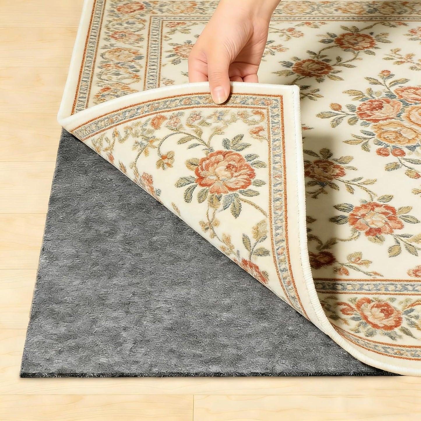 Non-Slip Felt Rubber Rug Pad - Thick Protective Cushion for Hardwood Floors | Grey, 8' x 10'