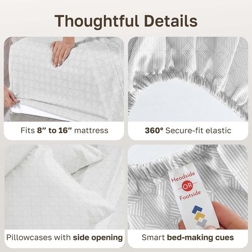 California Design Den Queen Cotton Sheet Set - 400 TC Smooth Sateen Finish, Deep Pockets | Crosshatch Taupish-Sage