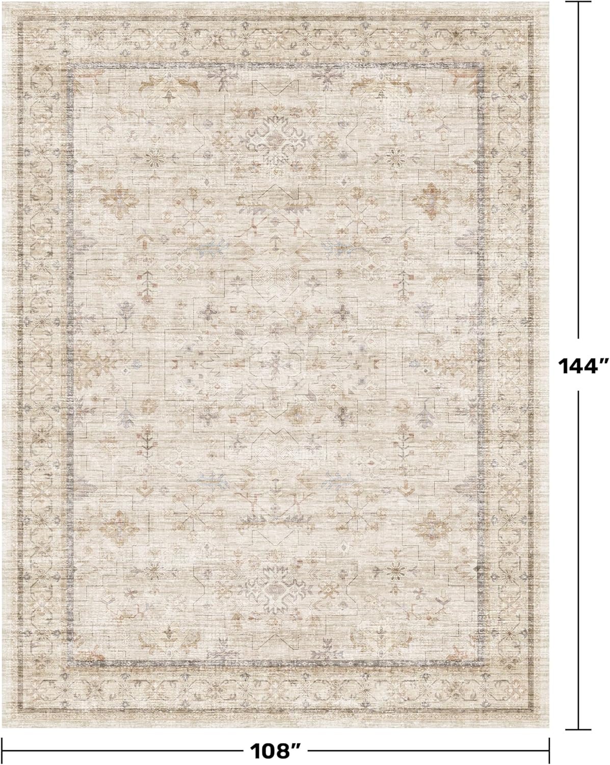 Washabel Ivory Modern Area Rug - 9x12 Low Pile Floral Carpet for Living Room & Dining Room