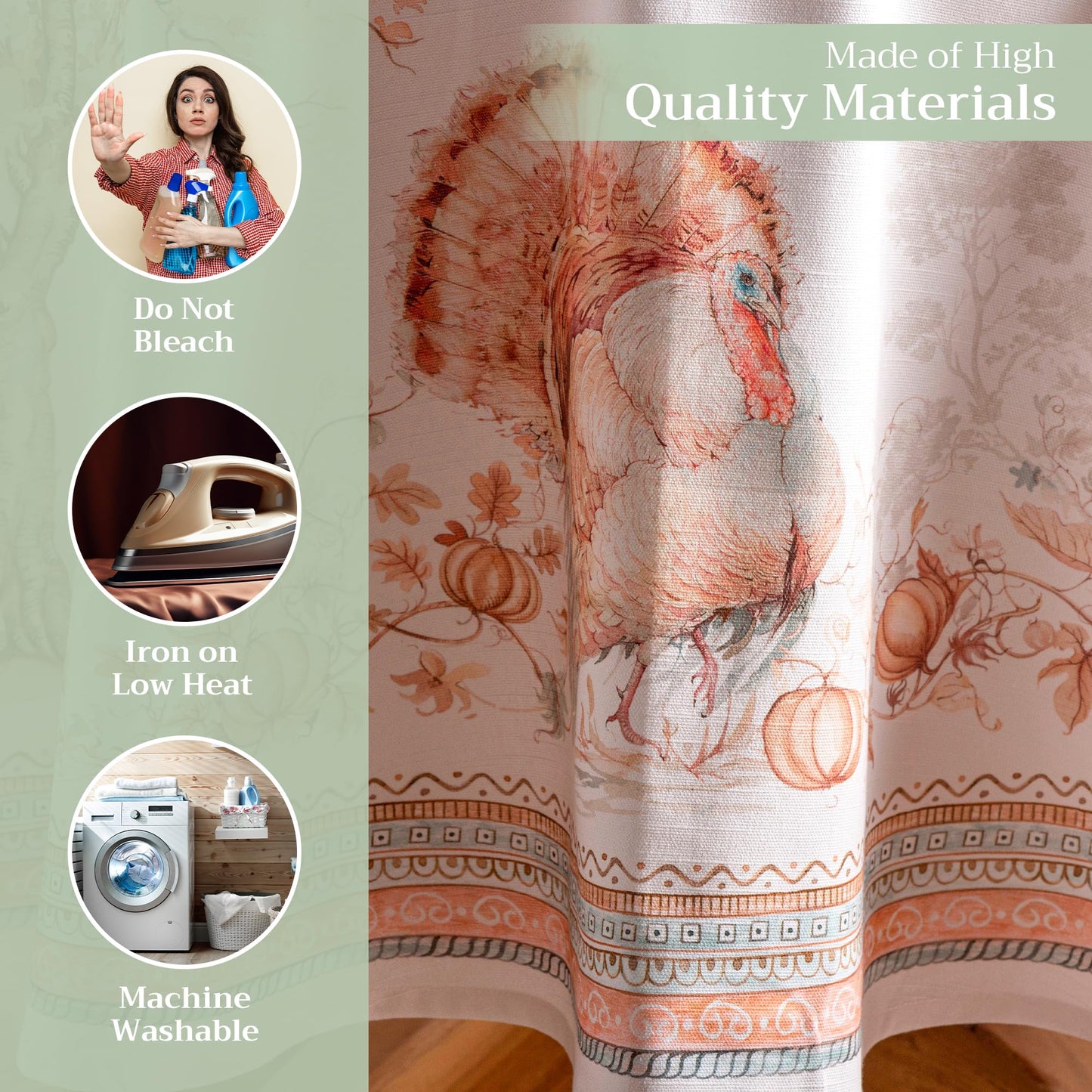 Maison d' Hermine Table Cloth Round Table 100% Cotton 63 Inches Fall Tablecloth Reusable Everyday Use for Thanksgiving Christmas Decorations Dining Farmhouse Party (Giving Thanks)