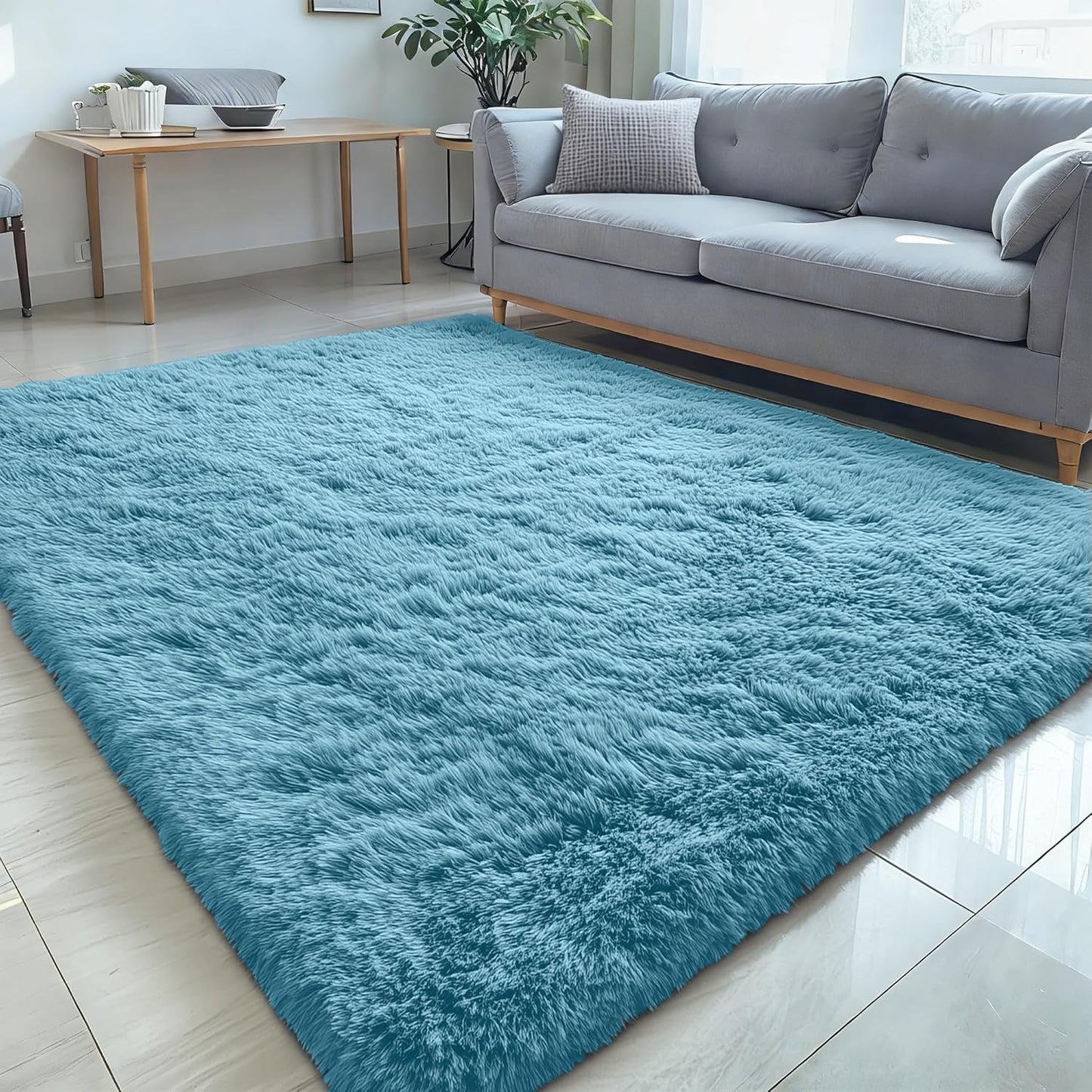 OLANLY Large Area Rug - Soft Fluffy Shaggy Carpet for Living Room & Bedroom | 5x7 Slate Blue