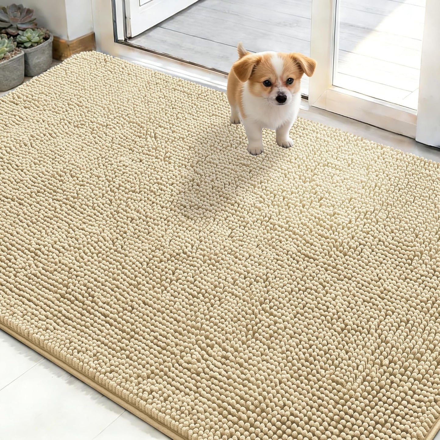 OLANLY Dog Door Mat - Absorbent Non-Slip Chenille Mat for Muddy Paws | 48x30 Inches, Quick Dry, Indoor Entryway Carpet