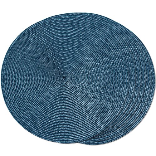 FunWheat Round Braided Placemats Set of 6 Table Mats for Dining Tables Woven Washable Non-Slip Place mats 15 in(Blue, 6pcs)
