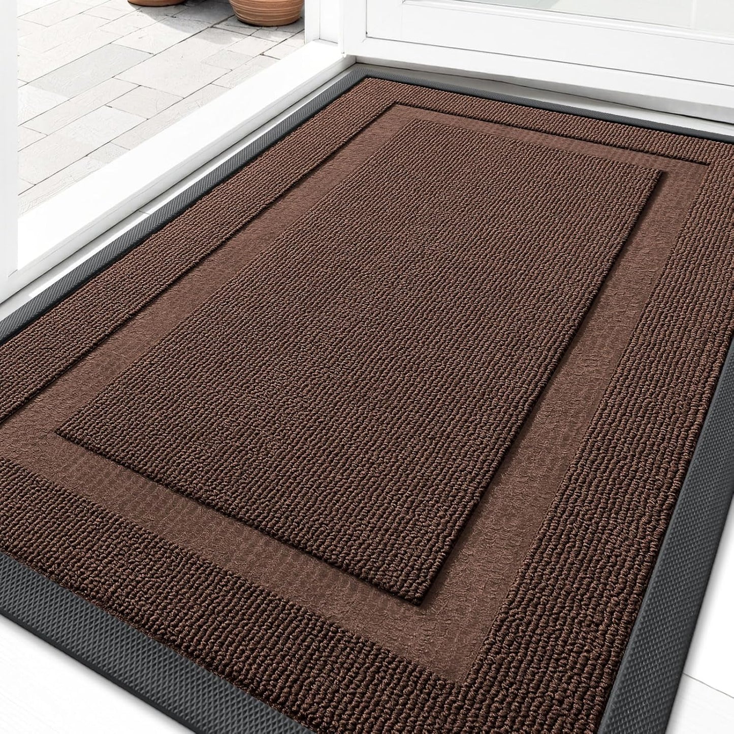 OLANLY Waterproof Front Door Mat - All-Season Indoor/Outdoor Doormat, Easy Clean, 29.5x17, Chocolate Brown