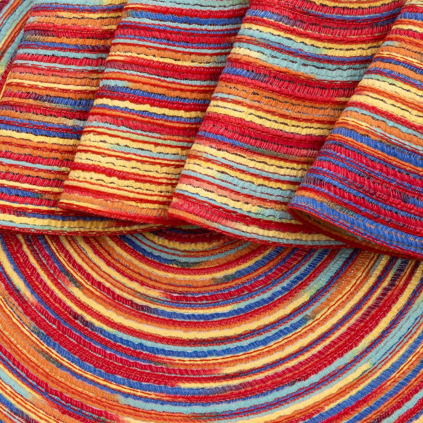 SHACOS Round Braided Placemats Set of 8 Washable 15 inch Round Table Mats Colorful Variegated Woven Place Mats for Dining Table (Rainbow Red, 8)