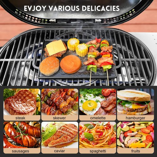 GGC Cast Iron Reversible Grill Griddle，Double Sided Grill Pan Perfect for Gas Grills and Stove Tops, 13 x 8.25 Rectangular Baking Flat and Ribbed Griddle Plate