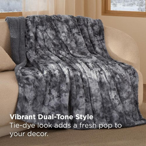 Bedsure GentleSoft Sherpa Throw Blanket - Cozy Fleece Blanket for Women | Plush Tie Dye Design, Grey, 50x60 Inches