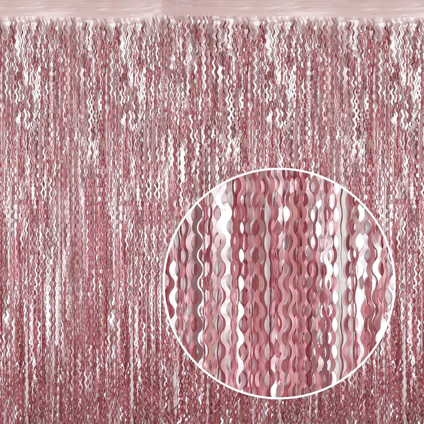 Skiennix Pink Tinsel Curtain - 4 Pack Wavy Foil Fringe Backdrop for Princess Bachelorette Parties | 3.3x6.6ft
