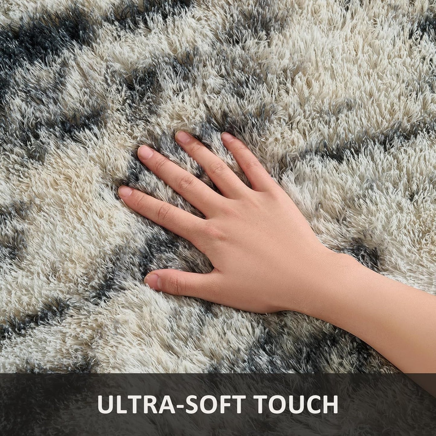 Ophanie Area Rugs - Fluffy Black, Gold & Grey Shag Carpet for Living Room | 9x12 Soft Plush Design