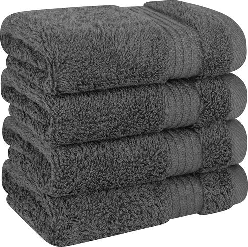 Cotton Paradise 100% Cotton Turkish Washcloth Set - Soft Absorbent 4-Piece Dark Gray Towels