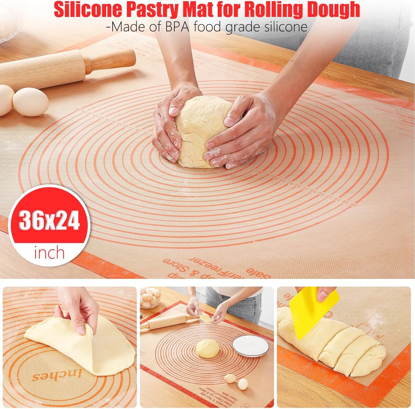 Skiennix Silicone Pastry Mat - Extra Large 36x24 Inch Nonstick Baking Surface for Dough & Pastry
