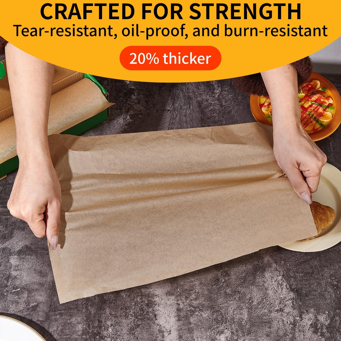 Unbleached Parchment Paper Roll, 15 in x 210 ft Unbleached Non-Stick Baking Paper, Heat Resistant & Food Grade Brown Parchment for Baking, Oven, Cooking, Grilling, Air Fryer