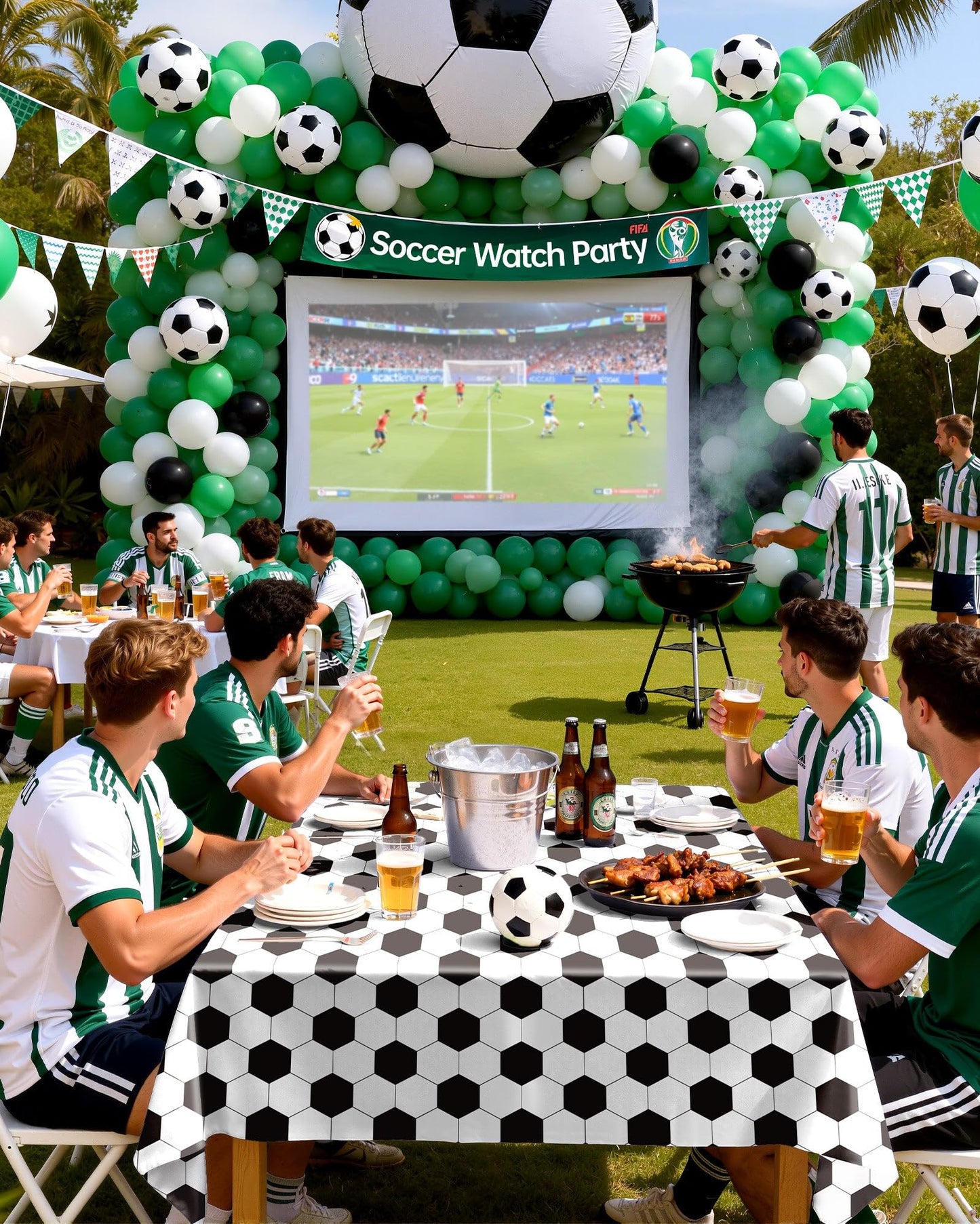Pureegg Soccer Party Decorations 2026 Plastic Tablecloth Disposable 10 Pack, Rectangle Table Cover 54 x 108 Inch, Plastic Table Cloth for Soccer Birthday Party, Green and White Soccer