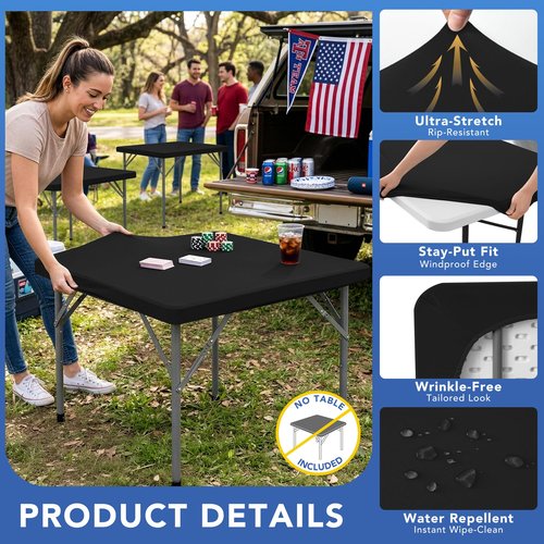 Enjoyidea Fitted Square Tablecloth 36x36 Inch-2 Pack Black Card Elastic Spandex Table Clothes-Small Stretch Folding Table Cover Topper Cap for Kitchen Dining Picnic Patio Outdoor Party Tables