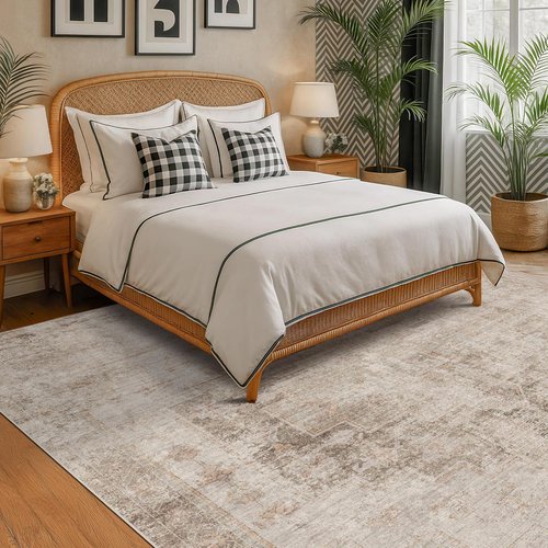 Hazo Haus Area Rug - Neutral Farmhouse Design | 6x9 Washable Soft Boho Rug for Dining Room & Bedroom