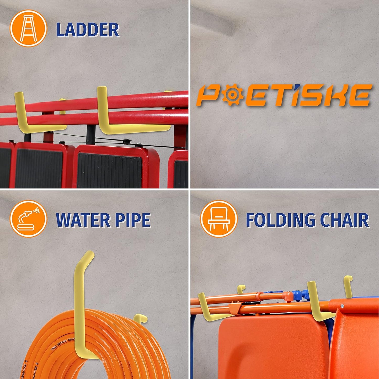 Unp POETISKE Heavy-Duty Screw-In Ladder Bike Hooks | Wall-Mounted Garage Organizer - 4-Pack