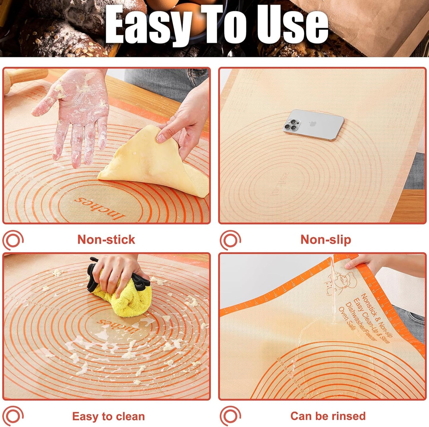Skiennix Silicone Pastry Mat - Extra Large 36x24 Inch Nonstick Baking Surface for Dough & Pastry