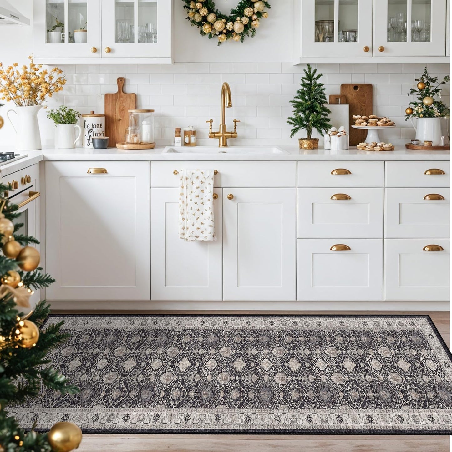 Regine Switzerland Washable Runner Rug - Stain Resistant, Ultra Soft | 2x8 Black for Kitchen & Entryway
