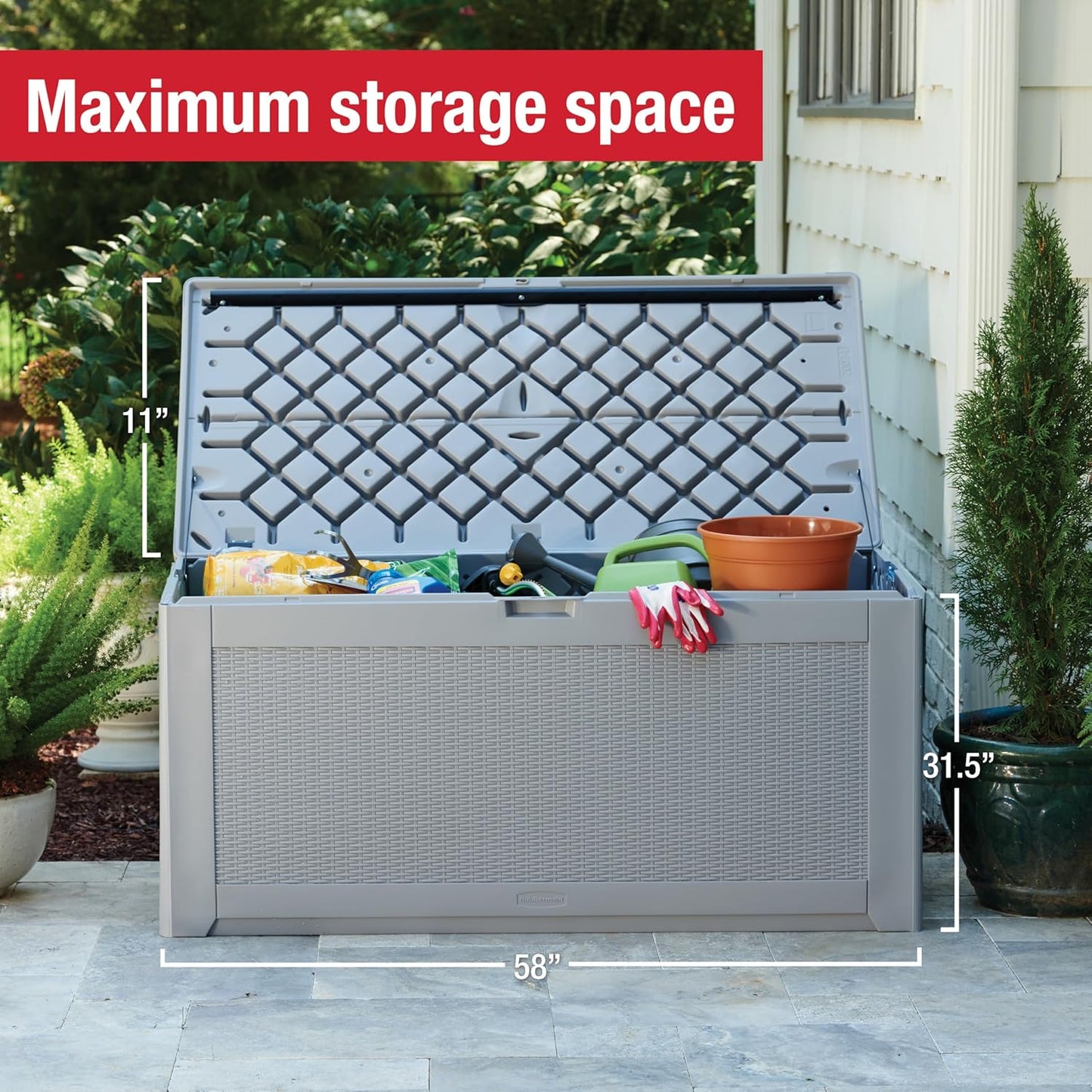 Rubbermaid Extra Large Resin Outdoor Storage Deck Box - 134 Gal, Weather Resistant, Gray | Ideal for Deck Organization and Patio Storage