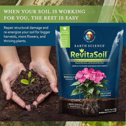 Earth Science RevitaSoil Organic Soil Revitalizer - 4 lb Earthworm Castings & Natural Nutrients | Grow 3X More for Gardens & Potted Plants